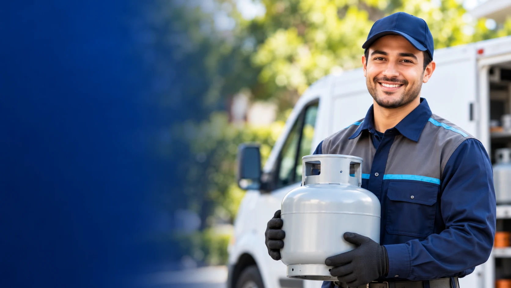 Técnico de Salvegas con un balón de gas listo para atender pedidos